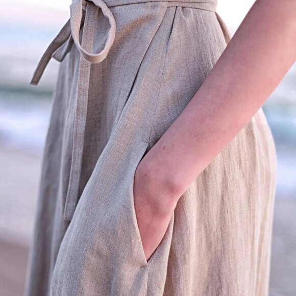 Linen Wrap Maxi Dress | Eggplant Color | Size M - Picture 6 of 10
